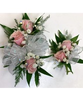 Pink and Silver Corsage and Boutonniere