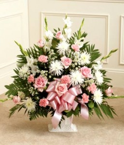 Pink and White Basket Funeral Flowers