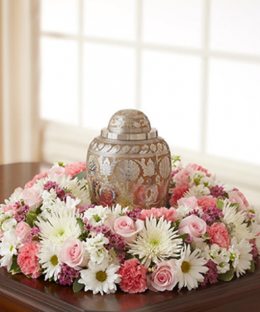 Pink and White Cremation - 645 Funeral arrangement 