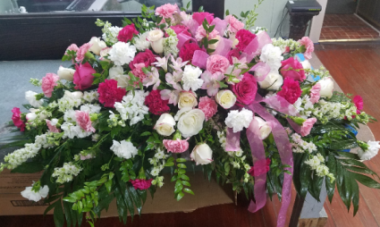 Pink and White Farewell Casket Spray