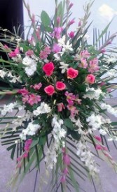 Pink and white funeral spray Fresh floral