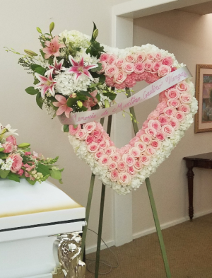 Pink and White Heart Standing Spray Funeral