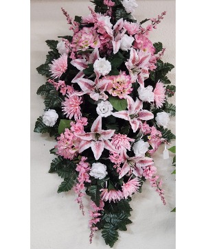 Pink and White Lillie Spray Silk Funeral Spray