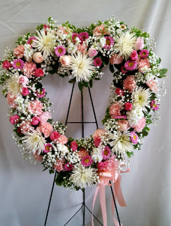 Heart Sympathy Wreath in Pink & White
