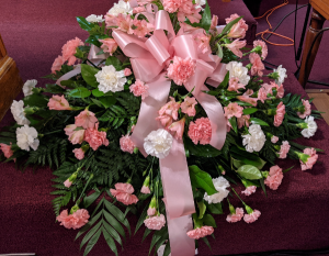 Pink and white Peaceful Casket Spray 