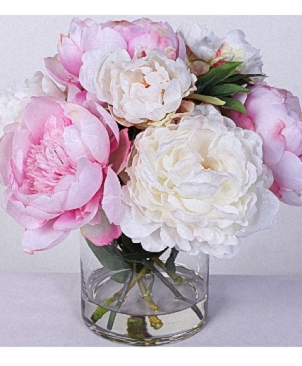 PINK AND WHITE PEONIES ARRANGED  