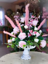 Pink and White Rose Pedestal Arrangement  