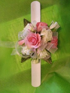 Pink and White Rose Snap Band wrist corsage
