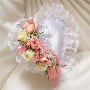 Pink and White Satin Heart Pillow  