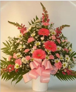 Pink and White Sentiments FHF-FPW121 Fresh Flower Funeral Arrangement