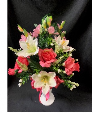 Pink and White Silk Cemetery Vase Arrangement in Red Lake, ON | FOREVER GREEN GIFT BOUTIQUE Pink and White Silk Cemetery Vase Arrangement in Red Lake, ON | FOREVER GREEN GIFT BOUTIQUE