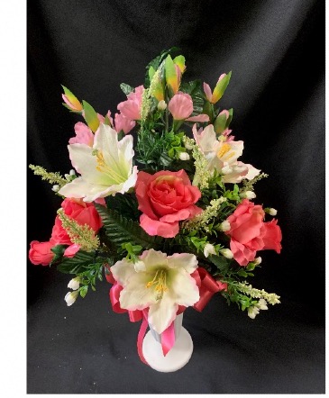 Pink and White Silk Cemetery Vase Arrangement in Red Lake, ON | FOREVER GREEN GIFT BOUTIQUE