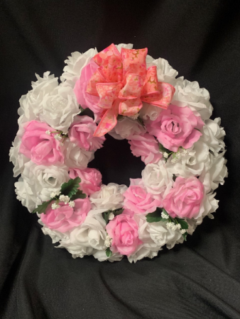 Pink and White Silk Sympathy Wreath in Red Lake, ON | FOREVER GREEN GIFT BOUTIQUE