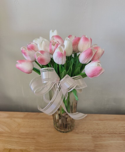 Pink and white silk tulips Gold canyon mesa 