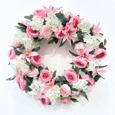 Pink and White Silk Wreath Round Wreath