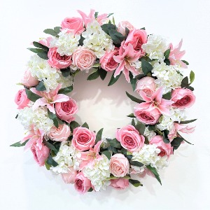 Pink and White Silk Wreath Round Wreath