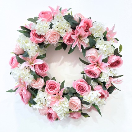 Pink and White Silk Wreath- SOLD OUT Round Wreath