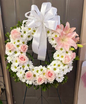 Pink and White spary Funeral Wreath