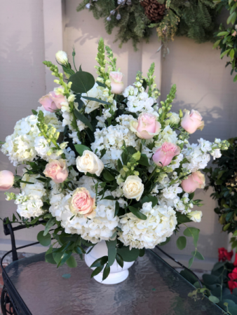Pink and White Sympathy  Tall arrangement 