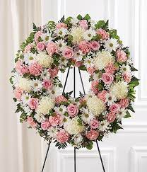 PINK AND WHITE WREATH FUNERAL PIECE WAS $225.00/NOW 155.00