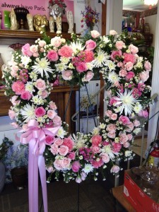 Pink and Wnite Open Heart Easel Arrangement