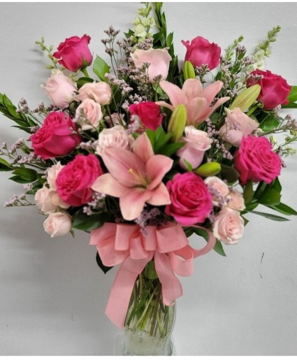 Pink and wonderful base arrangement Any occasion
