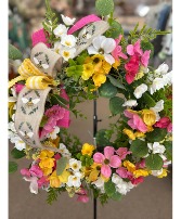 Pink and yellow bee wreath Wreath