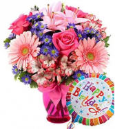 Pink Birthday Bash + Free Birthday Balloon! Birthday Bouquet + Free Birthday Mylar Balloon
