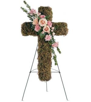 Pink Bouquet Cross Funeral Easel