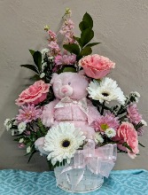 Pink Bundle of Joy  New Baby Girl Arrangement with Teddy