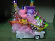 pink car candy boquet candy arrangement