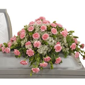 Pink Carnation and Babies Breath Casket spray Funeral Arrangement