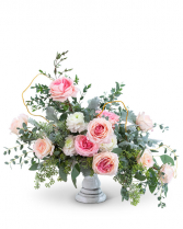 Pink Chiffon Compote Flower Arrangement