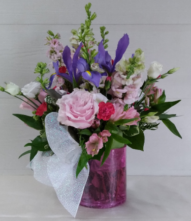 Pink Crackle Cylinder Floral Design