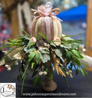 Pink & Cream Pumpkin on candle holder  Centerpiece 
