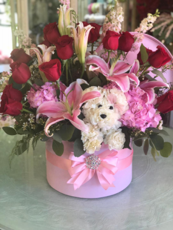 Pink Diamond Rose Pup Hat Box
