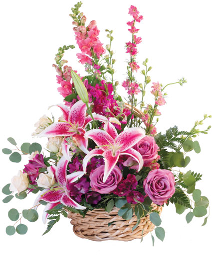 Pink Floral Fantasy Basket Flower Bouquet