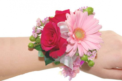 Pink Gerber with Sweethearts Corsage