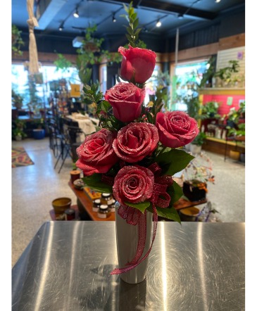 Pink Glitter Tips Rose Vase in South Milwaukee, WI | PARKWAY FLORAL INC.