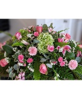 Pink green white casket cover 