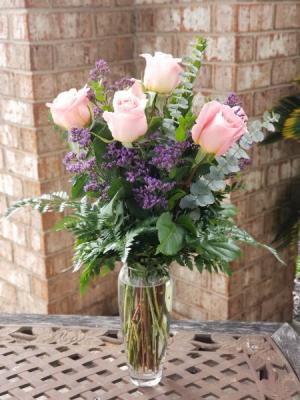 Pink Half Dozen Roses Vase Arrangement