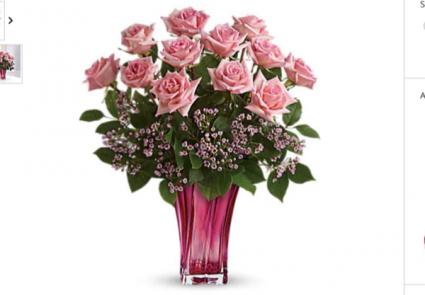 Pink keepsake vase with 12 pink roses 