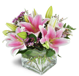 Pink Lilies 5'' cube vase