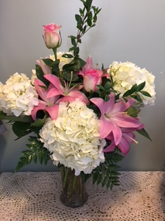 Pink Lily, Hydrangea and Premium Rose Arrangement