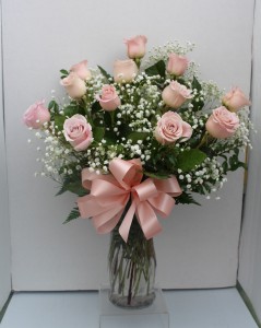 Pink Long Stem Roses  Vase Arrangement