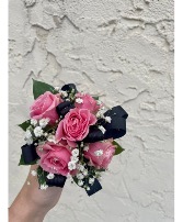 Pink Mini Rose Corsage  Ribbon color customizable 