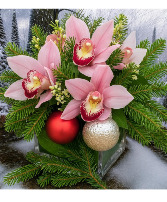 Pink Orchid Holiday Glow Vase arrangement