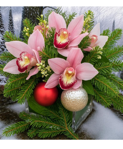 Pink Orchid Holiday Glow Vase arrangement