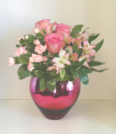 Pink Passion Heart Bouquet  Mix  Vase Arrangement