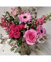 PINK PETALS...flowers all in pink (flowers may var With seasonal selection) arranged in a vase!